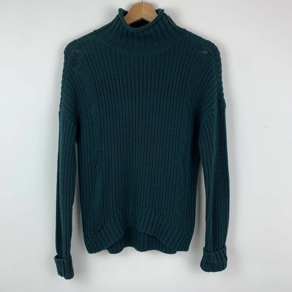 Express Turtleneck Knit Sweater Teal Forest Hunter Green Holiday Party Winter - Picture 1 of 6